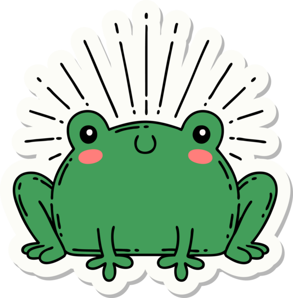 Bir insan tarafından çizilmiş mutlu kurbağa dövmesi stili.