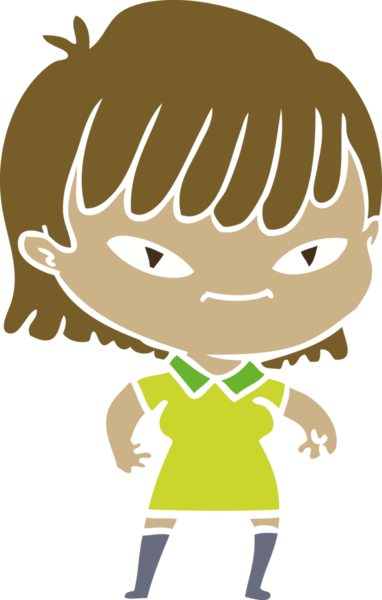 Bir insan tarafından çizilmiş düz renkli karikatür kadın