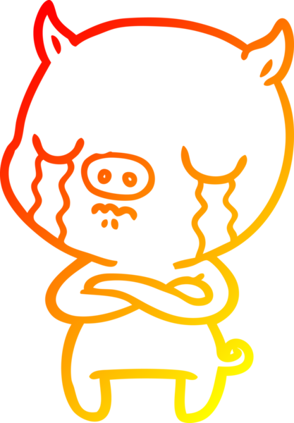 Bir insan tarafından çizilmiş, ağlayan bir domuzun sıcak çizgi çizimi.