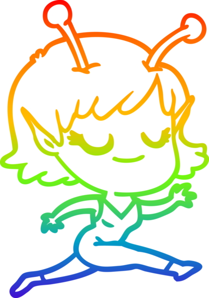 Bir insan tarafından çizilen gülümseyen uzaylı kız çizgi filminin gradyan çizimi.