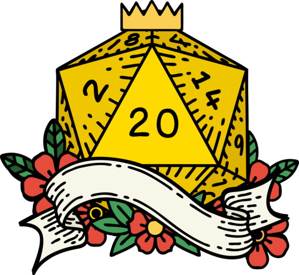 Retro Dövme Biçimi Doğal 20 D20 zar bir insan tarafından çizildi