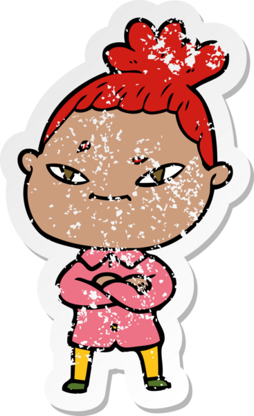 Bir insan tarafından çizilmiş karikatür bir kadının sıkıntılı çıkartması.