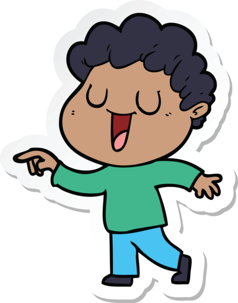 Bir insan tarafından çizilmiş, gülen bir çizgi film karakterinin çıkartması.