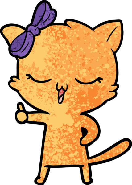 Bir insan tarafından çizilmiş kafasında yay olan çizgi film kedisi.