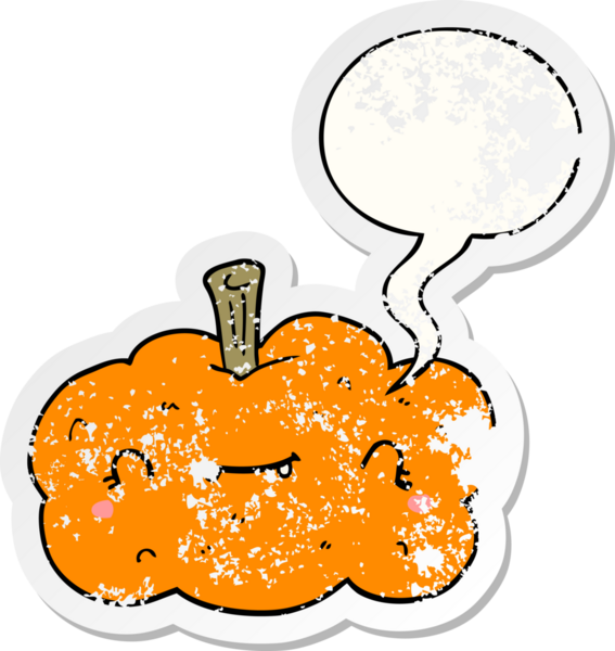 Konuşan balkabağı bir insan tarafından çizilmiş sıkıntılı eski bir çıkartma