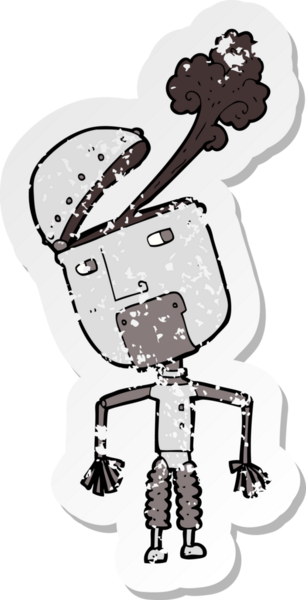 Bir insan tarafından çizilmiş komik bir robotun gerilimli çıkartması.