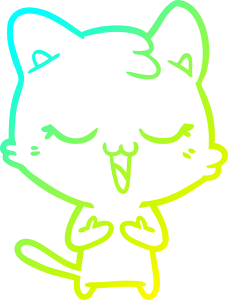 Bir insan tarafından çizilmiş mutlu çizgi film kedisinin soğuk gradyan çizgisi.
