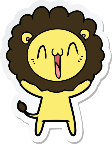 Bir insan tarafından çizilmiş mutlu bir aslanın çıkartması.