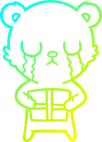 Ağlayan bir çizgi film ayısının insan eliyle çizilmiş soğuk çizgi çizgisi.