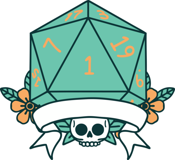 Retro Dövme Biçimi Doğal Bir d20 zar bir insan tarafından çizildi