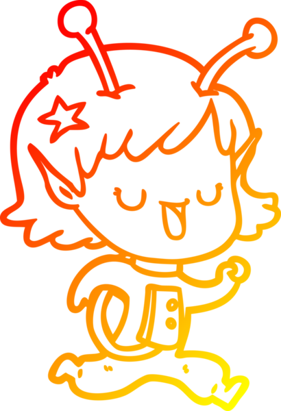 Bir insan tarafından çizilmiş mutlu bir uzaylı kız çizgi filmi.