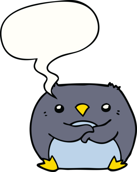 Bir insan tarafından çizilmiş konuşma balonu olan penguen çizgi filmi.