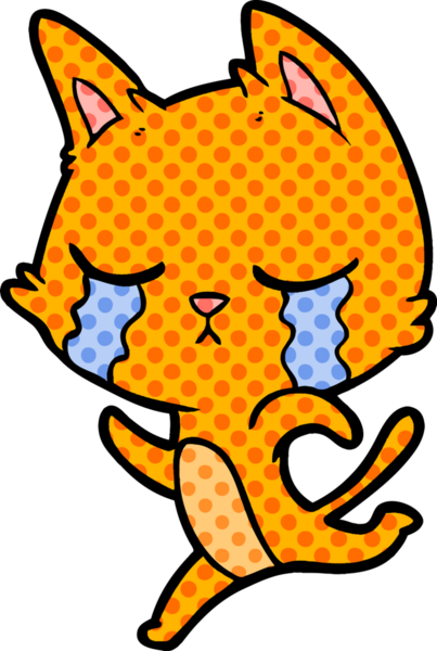 Bir insan tarafından çizilmiş ağlayan çizgi film kedisi.