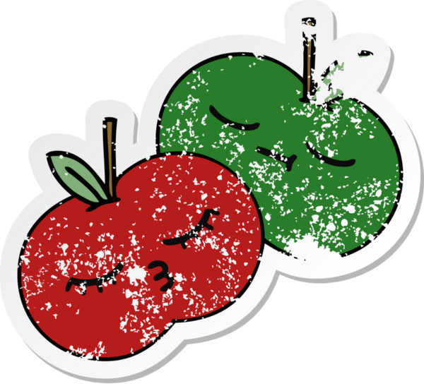 Bir insan tarafından çizilmiş tatlı, sulu bir elmanın sıkıntılı çıkartması.