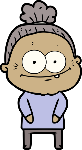 Bir insan tarafından çizilmiş mutlu yaşlı kadın çizgi filmi.