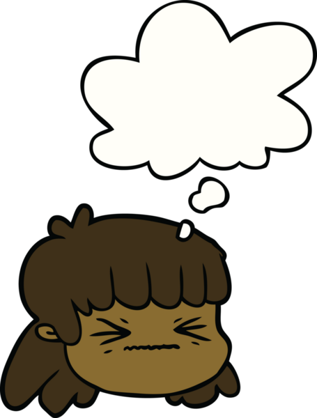 Bir insan tarafından çizilmiş düşünce baloncuklu kadın yüzü.