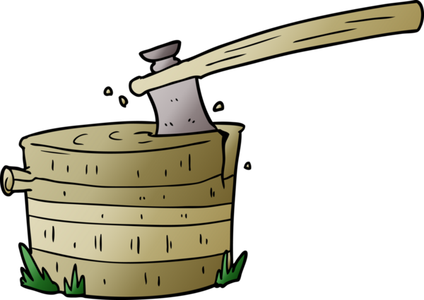 Bir insan tarafından çizilmiş baltalı ağaç kütüğü.