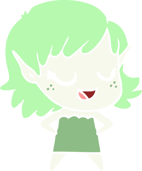 Bir insan tarafından çizilmiş mutlu düz renkli çizgi film elf kızı