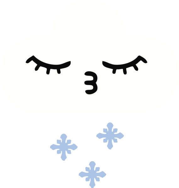 Bir insan tarafından çizilmiş bir kar bulutunun düz renkli retro karikatürü