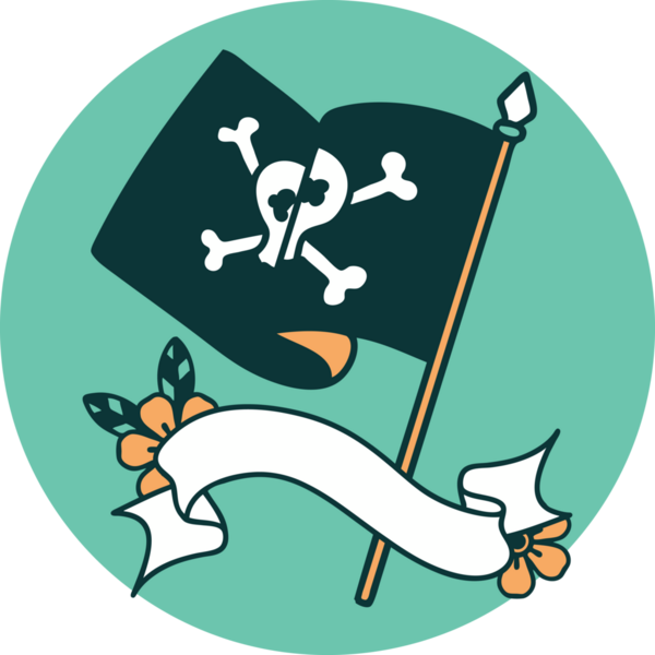 Bir insan tarafından çizilmiş korsan bayrağına sahip dövme biçimi simgesi