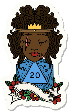 Bir insan tarafından çizilmiş 20 zarlı bir insan barbarının çıkartması.