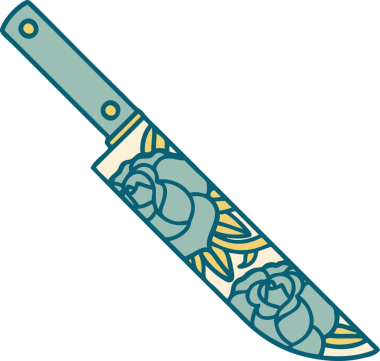 Bir hançerin ve bir insanın çizdiği çiçeklerin ikonik dövme şekli.