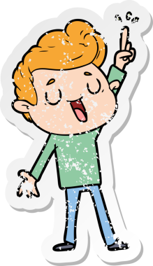 Bir insan tarafından çizilmiş mutlu bir çizgi film karakterinin sıkıntılı çıkartması.