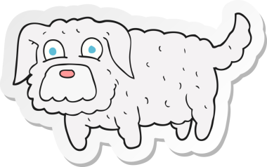 Bir insan tarafından çizilmiş küçük bir köpeğin çıkartması.