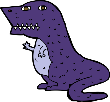 Bir insan tarafından çizilmiş karikatür dinozor.