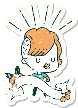 Bir insan tarafından çizilmiş dövme stili hippi bir kızın eski bir çıkartması.