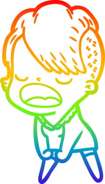 Gökkuşağı gradyan çizgi çizimi bir insan tarafından çizilen havalı hippi kız çizimi