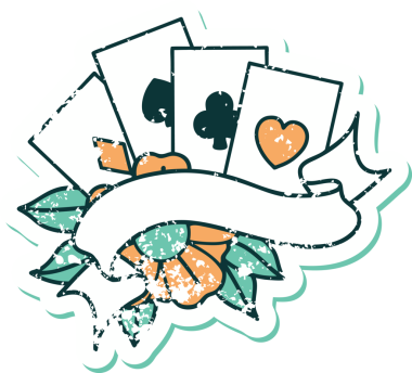 Bir insan tarafından çizilmiş kartların ve pankartın sembolik dövmeli resmi