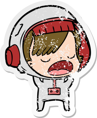 Bir insan tarafından çizilmiş, konuşan astronot bir kadının sıkıntılı çıkartması.