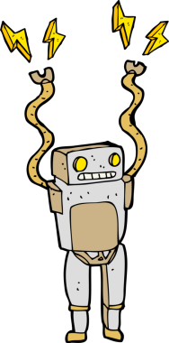 Bir insan tarafından çizilmiş komik robot.