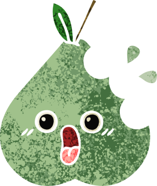 Bir insan tarafından çizilmiş yeşil bir armutun retro çizim tarzı karikatürü