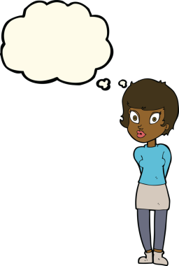 Bir insan tarafından çizilmiş düşünce baloncuğu olan güzel bir kadın.