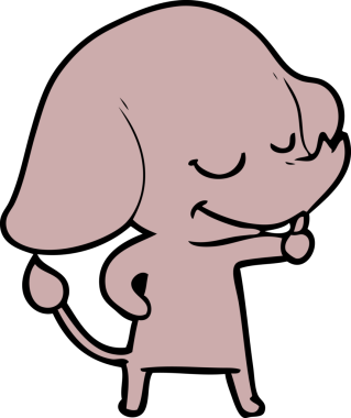 Bir insan tarafından çizilmiş gülümseyen bir fil.