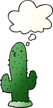 Düşünce baloncuğu olan kaktüslü çizgi film bir insan tarafından çizilmiş.