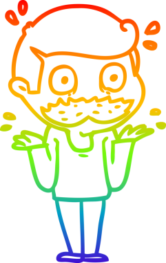 Gökkuşağı gradyan çizimi bıyıklı bir çizgi film adamı bir insan tarafından çizildi.