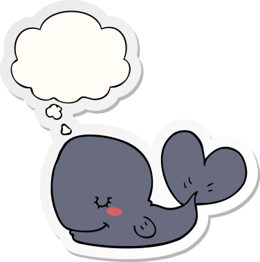 Düşünce baloncuğu insan tarafından çizilmiş bir çıkartma olan çizgi film balinası.