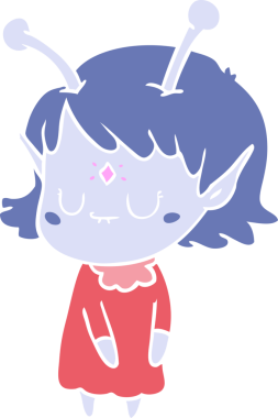 Bir insan tarafından çizilmiş düz renkli uzaylı kız çizgi filmi.