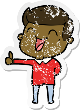 Bir insan tarafından çizilmiş gülen karikatür adamın sıkıntılı çıkartması.