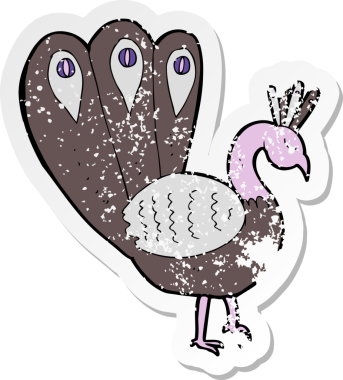 Bir insan tarafından çizilmiş bir tavus kuşunun gerilimli çıkartması.