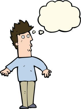 Bir insan tarafından çizilen düşünce baloncuğuyla adamı şaşırtan çizgi film.