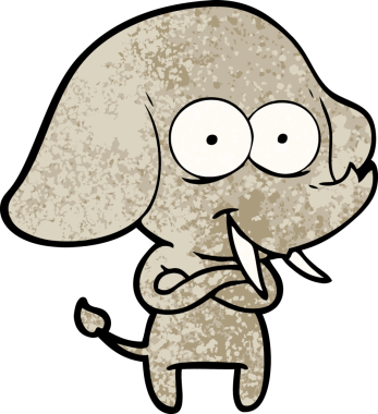 Bir insan tarafından çizilmiş mutlu bir fil.