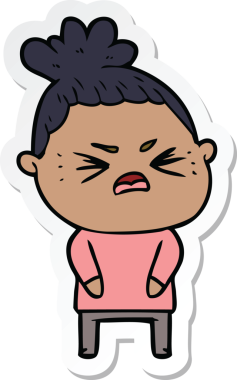 Bir insan tarafından çizilmiş kızgın bir karikatür çıkartması.