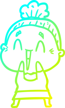 Bir insan tarafından çizilmiş, mutlu, yaşlı bir kadının çizdiği soğuk çizgi.