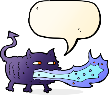 Bir insan tarafından çizilmiş konuşma baloncuğu olan ateş soluyan şeytan.