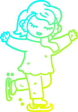 Bir insan tarafından çizilmiş buz pateni yapan bir kız çizgi film çizimi.