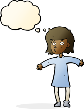 Bir insan tarafından çizilmiş düşünce kabarcığı olan karikatürlü sinirli kadın.